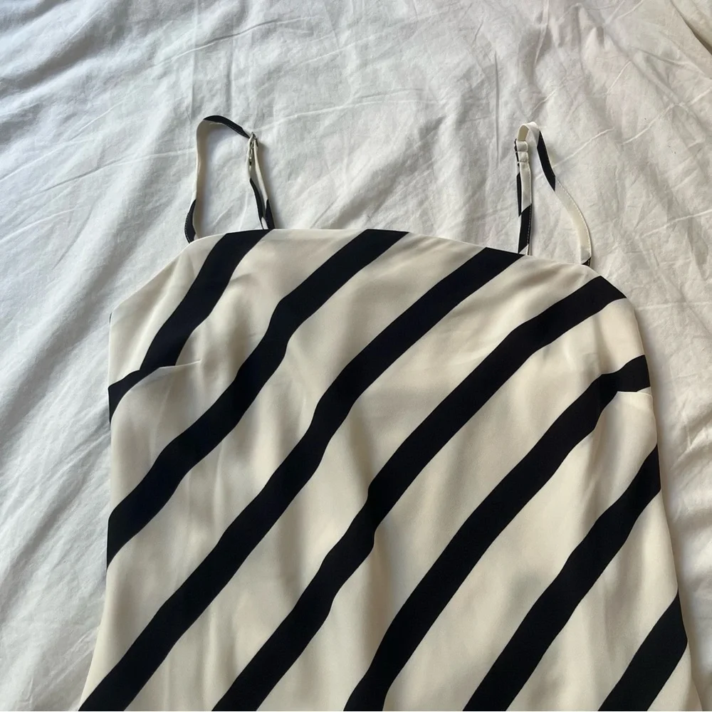 NWT Black and White Striped Satin Slip Maxi Dress size Medium Tall